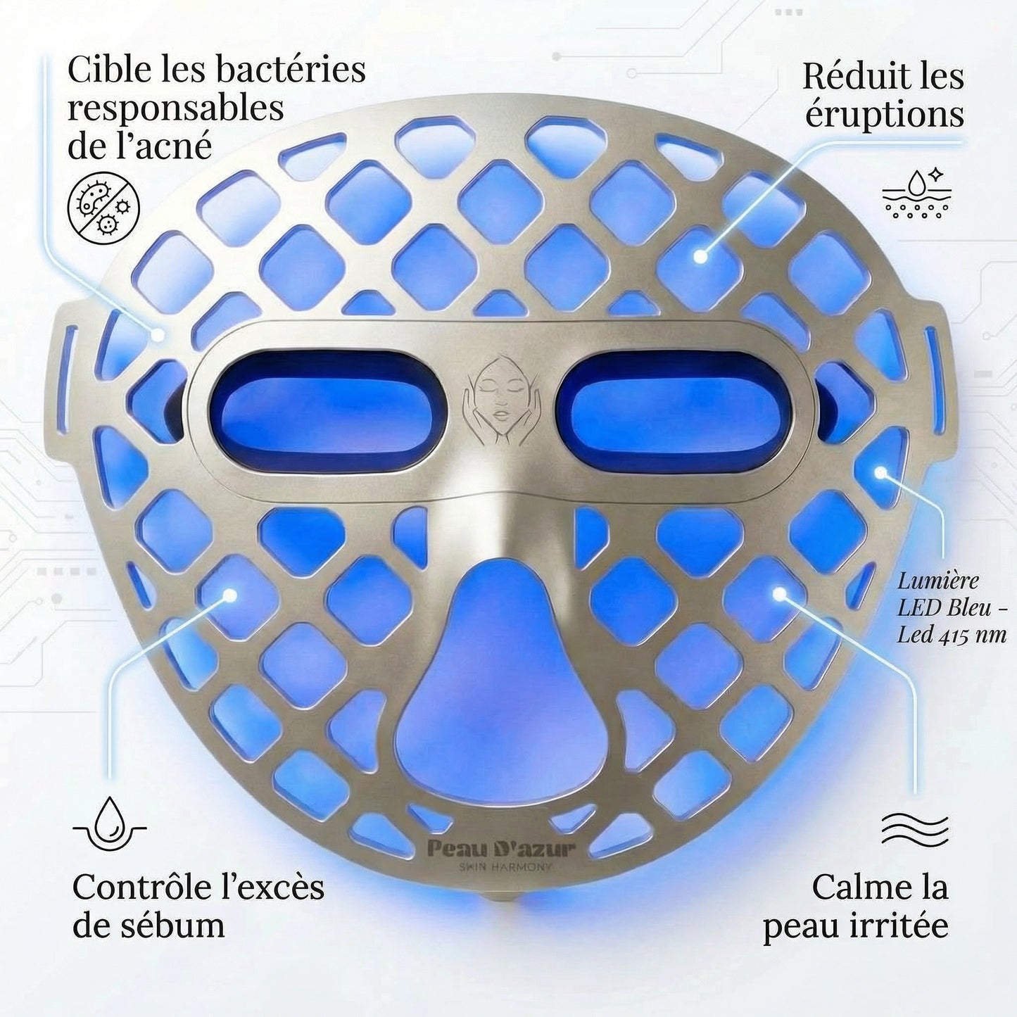 Masque LED Visage Skin Harmony™ | Anti-Âge, Anti-Imperfections & Éclat – Peau d’Azur